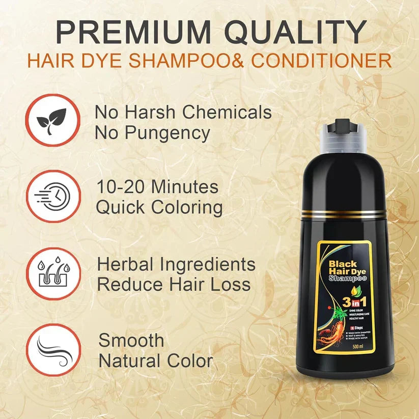 3 in 1 Black Hair Dye Shampoo - Buy 1 Get 1 Free