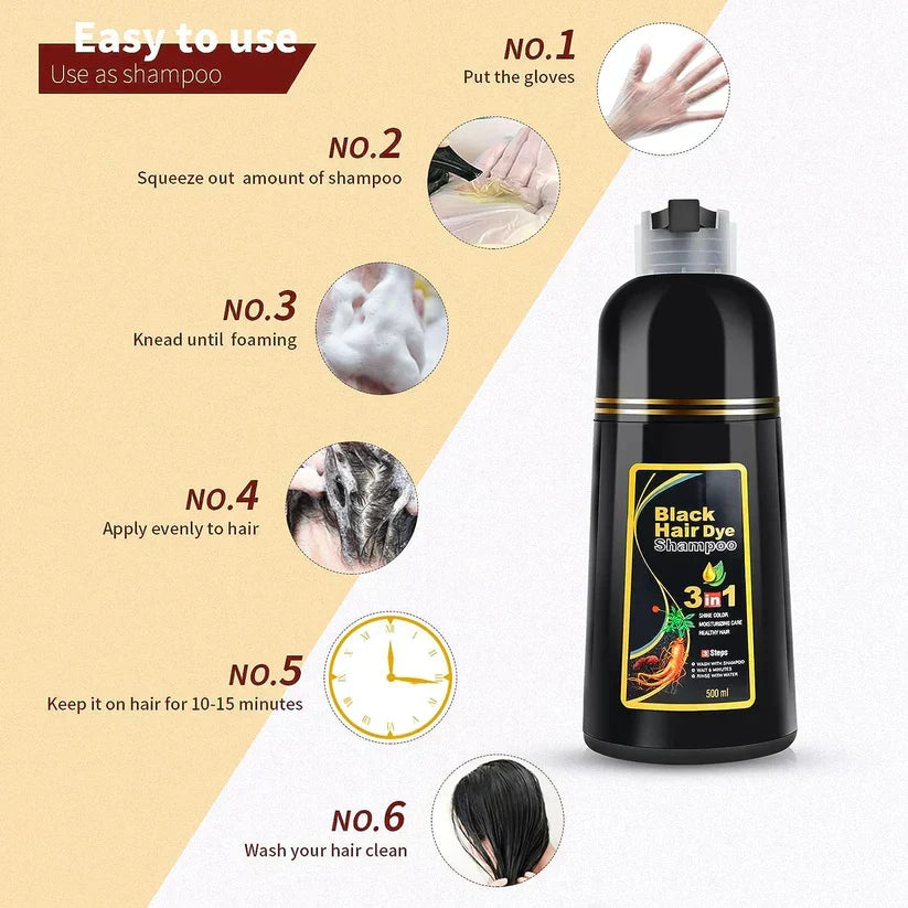 3 in 1 Black Hair Dye Shampoo - Buy 1 Get 1 Free